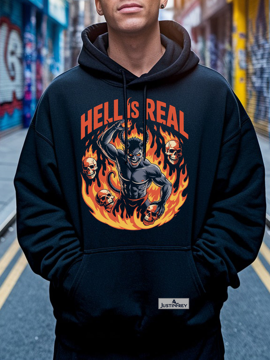 Hell Is Real Hoodie - Devil Skulls Flames Graphic Pullover
