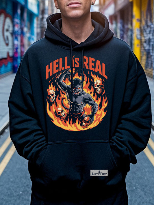Hell Is Real Hoodie - Devil Skulls Flames Graphic Pullover